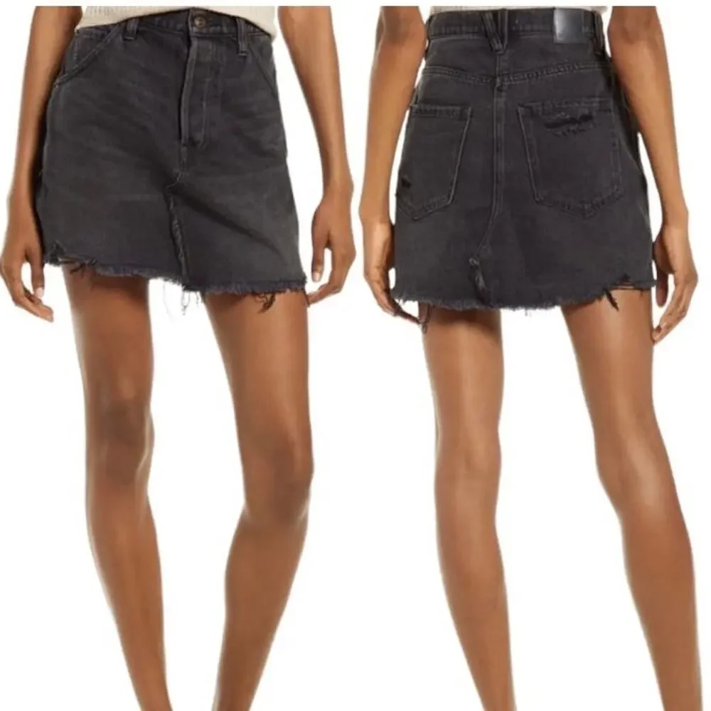Free People Brea Denim Skirt Mini High Cutoff Distressed Faded Black Size 31